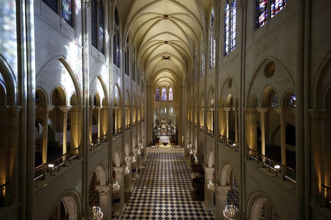 The nave of Notre Dame has been transformed since the inferno. Before any work could be done, the building first needed to be secured to prevent damaged portions from collapsing and to support the 28 flying buttresses of the nave.