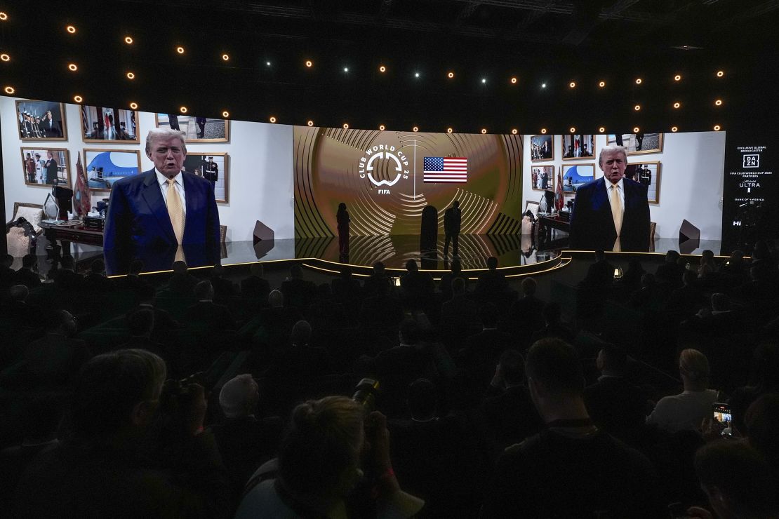 President-elect Donald Trump speaks to the audience during the draw.