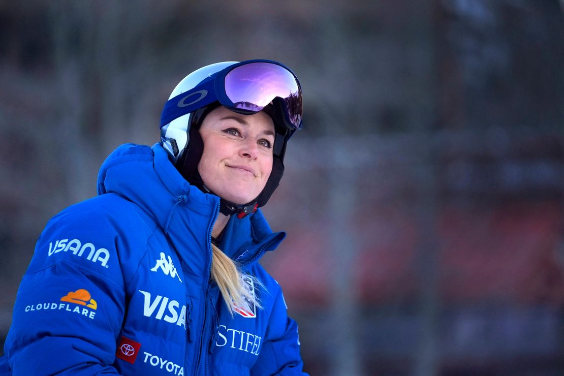 Lindsey Vonn looks at the course before competing in a super-G skiing race at Copper Mountain Ski Resort on December 8 in Copper Mountain, Colorado.