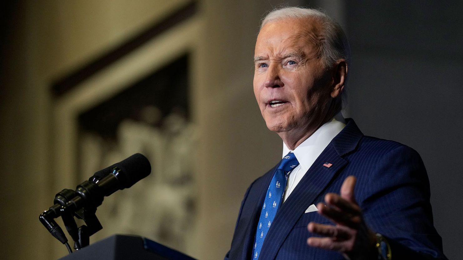 President Joe Biden speaks at the Department of the Interior in Washington, December 9, 2024.