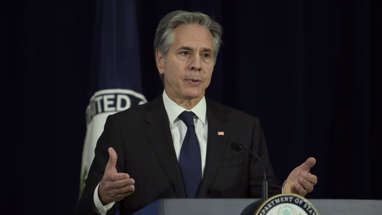US Secretary of State Antony Blinken delivers remarks in Washington, DC, on Monday.