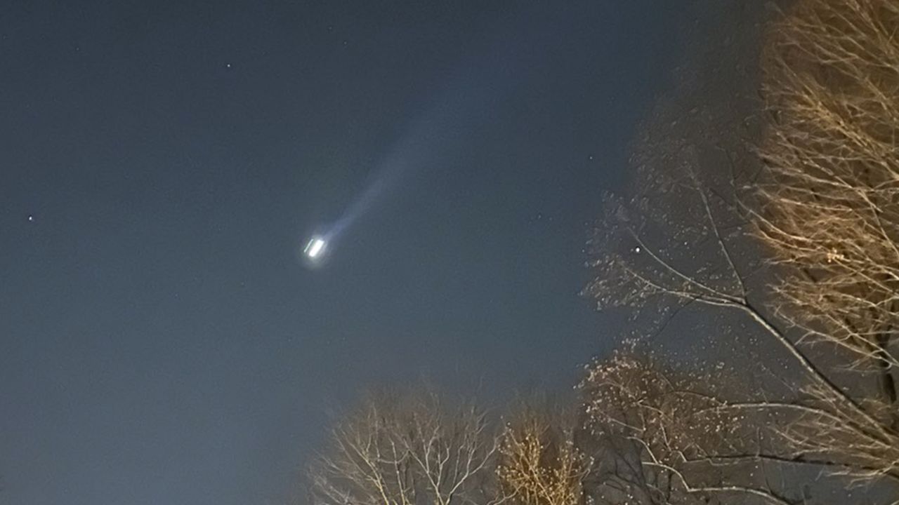 This photo provided by Brian Glenn shows what appears to be multiple drones flying over Bernardsville, N.J., on Thursday, Dec. 5, 2024.