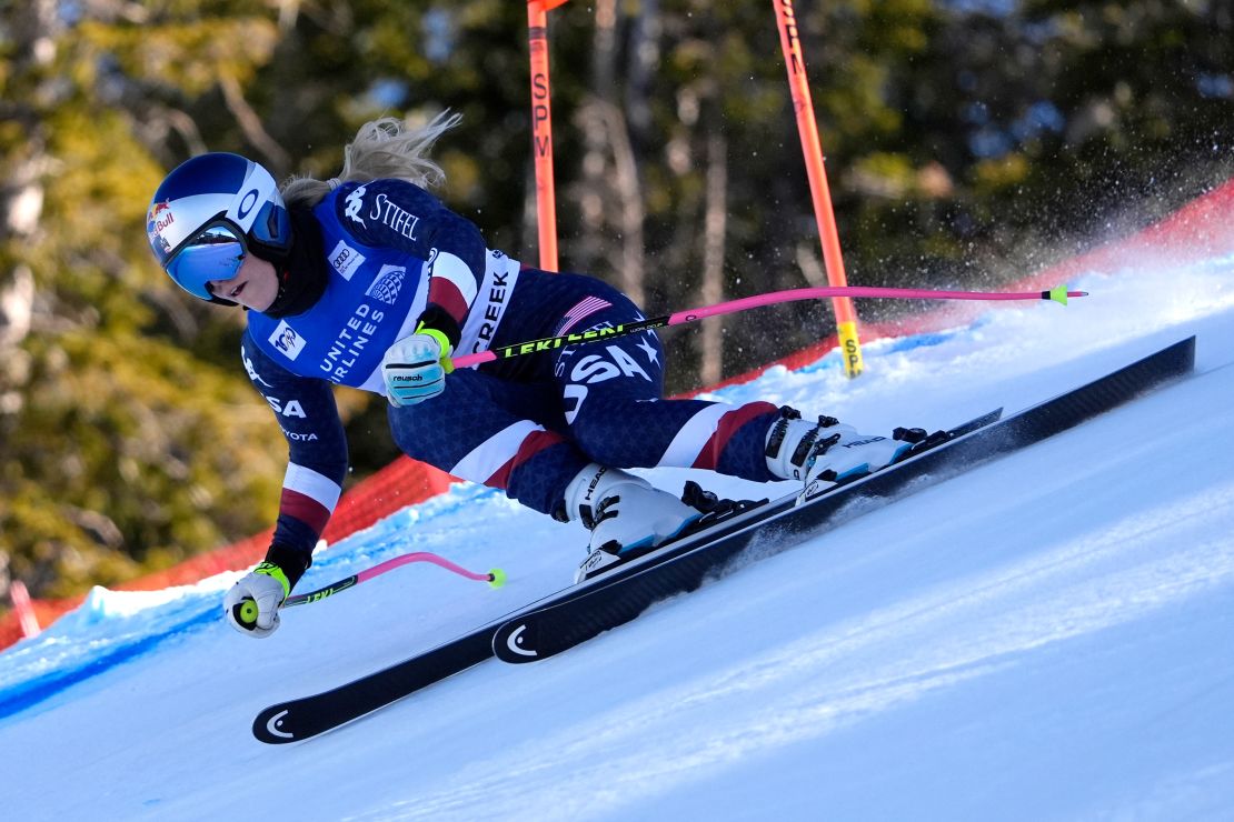 Vonn skis down the course before the training runs at the women's World Cup downhill race December 12 in Beaver Creek, Colorado.