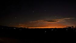 Drone Flights New Jersey Buzz. This photo provided by Trisha Bushey shows the evening sky and points of light near in Lebanon Township, N.J., on Thursday, Dec. 5, 2024.