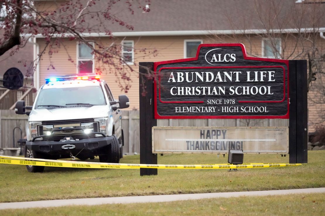 Emergency vehicles parked outside Abundant Life Christian School in Madison, Wisconsin, after a shooting on Monday.