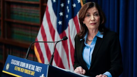 New York Gov. Kathy Hochul speaks at a press conference in the Queens borough of New York, November 26, 2024.