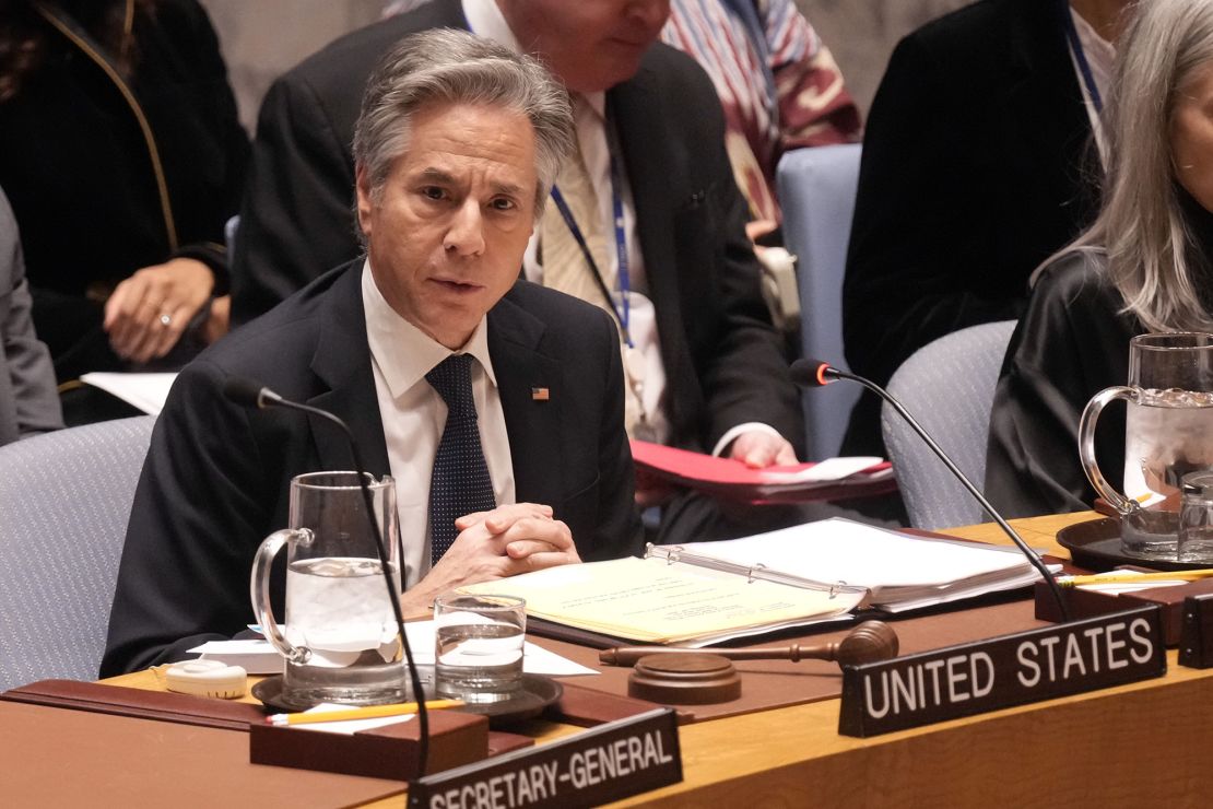 US Secretary of State Antony Blinken addresses the United Nations Security Council on Sudan in December 2024.