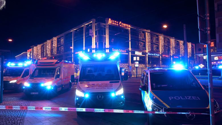Emergency services respond to an incident at the Christmas market in Magdeburg, Germany, Friday December 20.