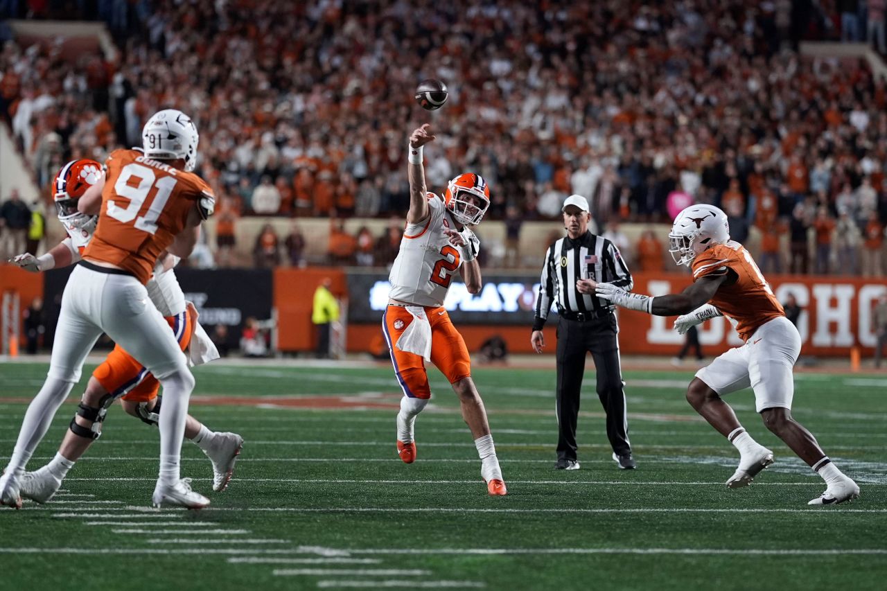 Clemson quarterback Cade Klubnik throws a pass during the second half.