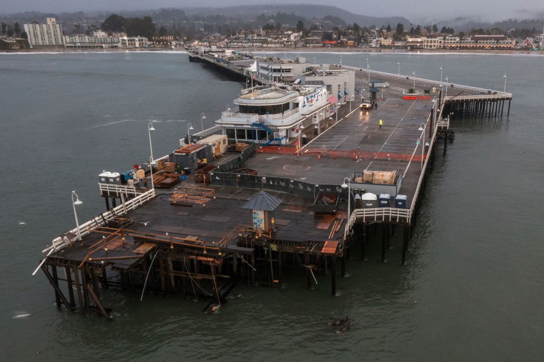 A 150-foot segment of the Santa Cruz Municipal Wharf, shown here Tuesday, plunged into the Pacific Ocean on Monday afternoon.