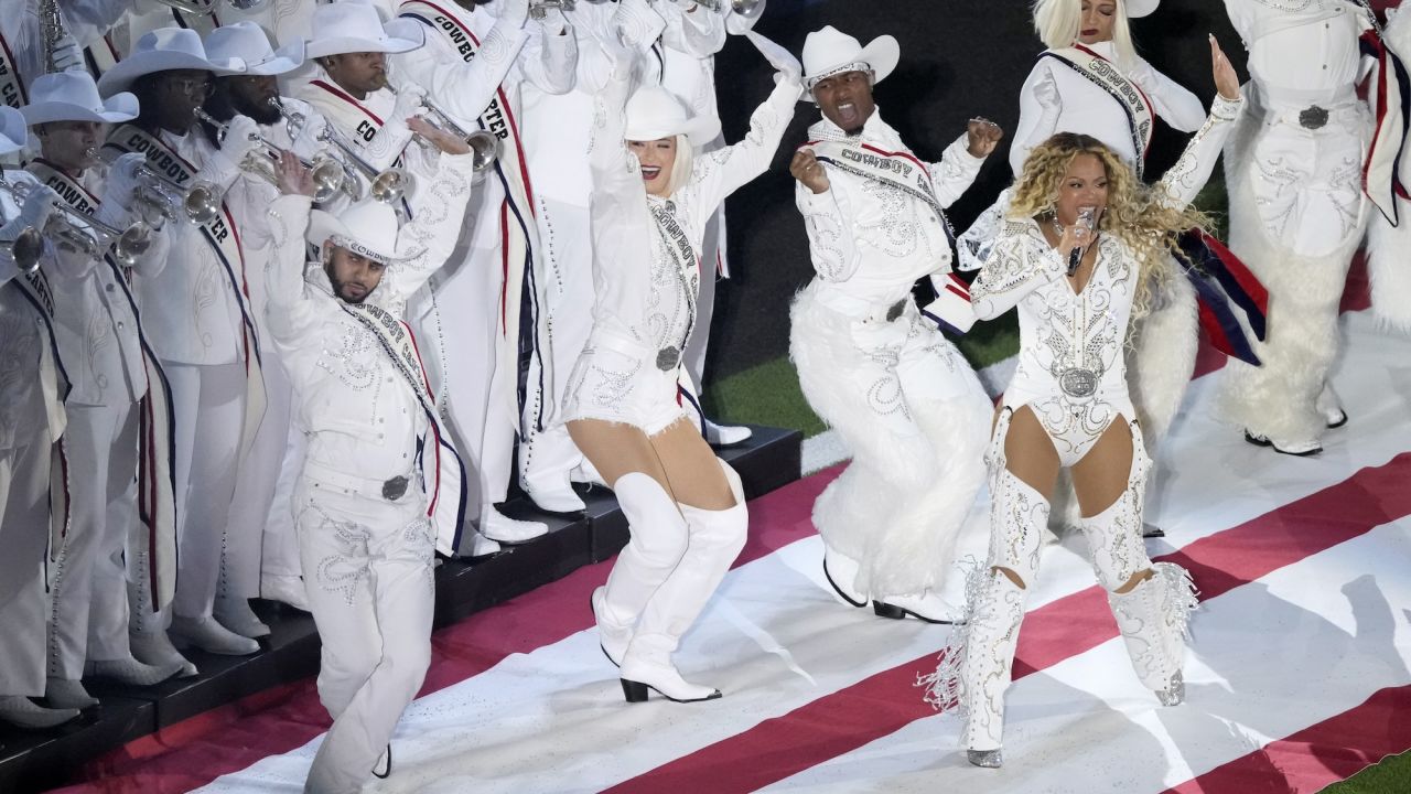 Beyoncé performs during halftime of an NFL football game between the Houston Texans and the Baltimore Ravens on Wednesday, Dec. 25, 2024, in Houston. (AP Photo/Eric Christian Smith)