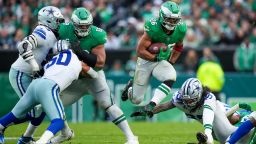 Philadelphia Eagles running back Saquon Barkley surpassed 2,000 rushing yards for the season against the Dallas Cowboys on Sunday.