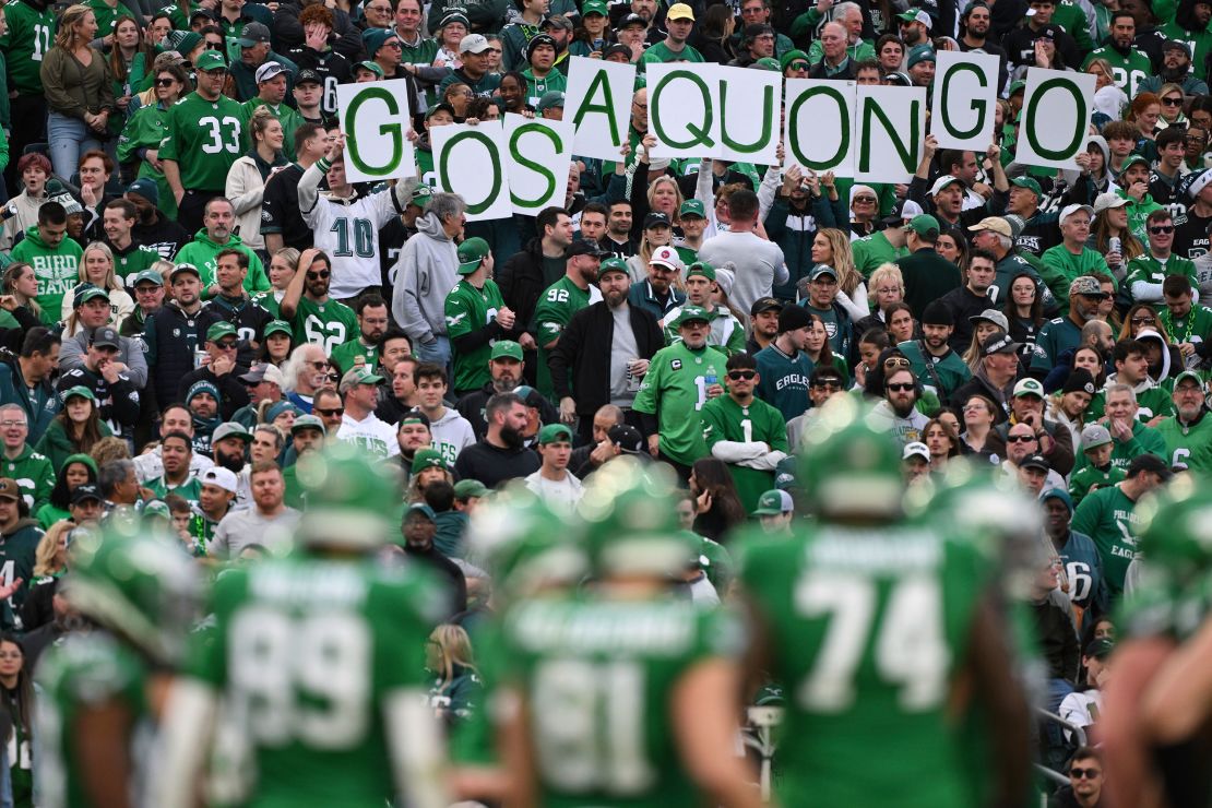 Philadelphia Eagles fans cheer on Saquon Barkley during Sunday's game.