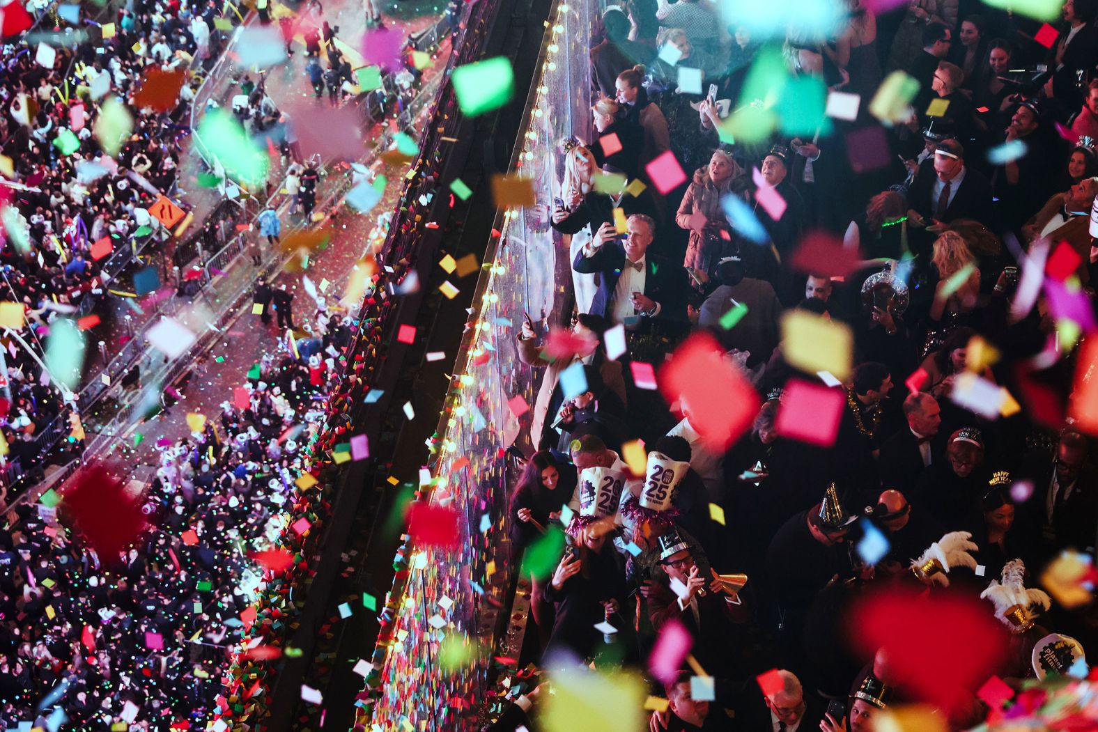 Confetti falls over Times Square.