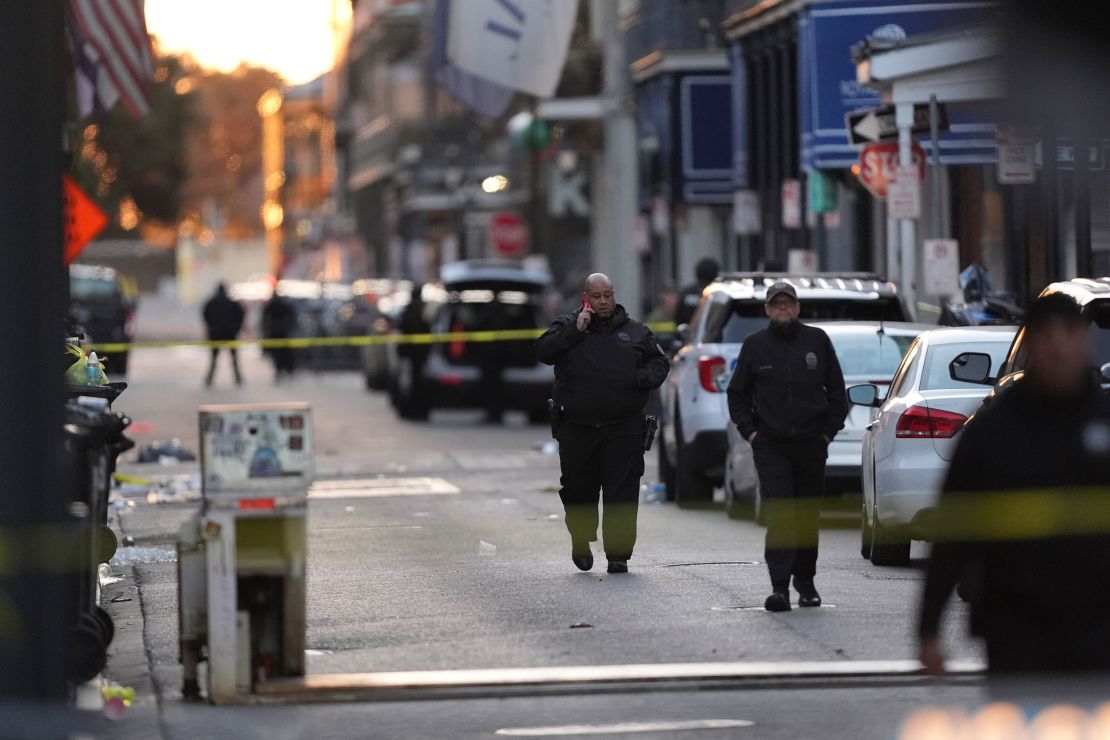 First responders on the scene after a pickup truck plowed into a crowd of revelers early Wednesday on Bourbon Street.