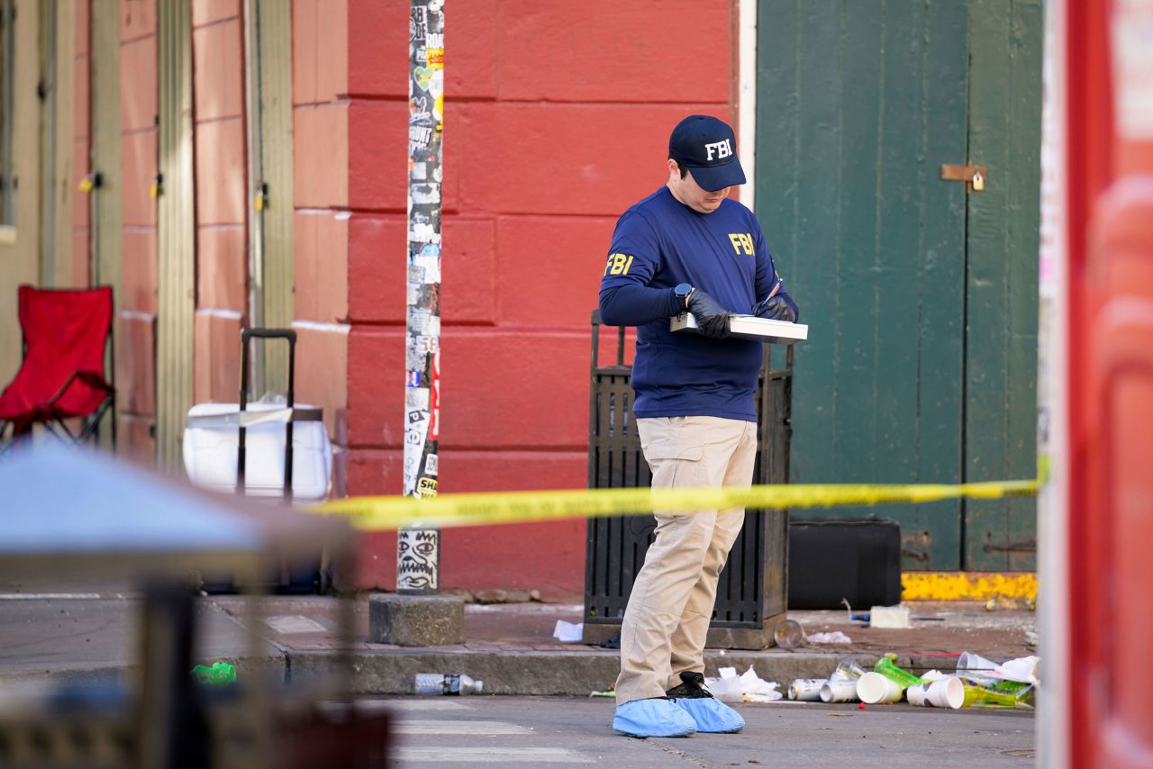 The FBI investigates an area in the French Quarter in New Orleans on January 1.