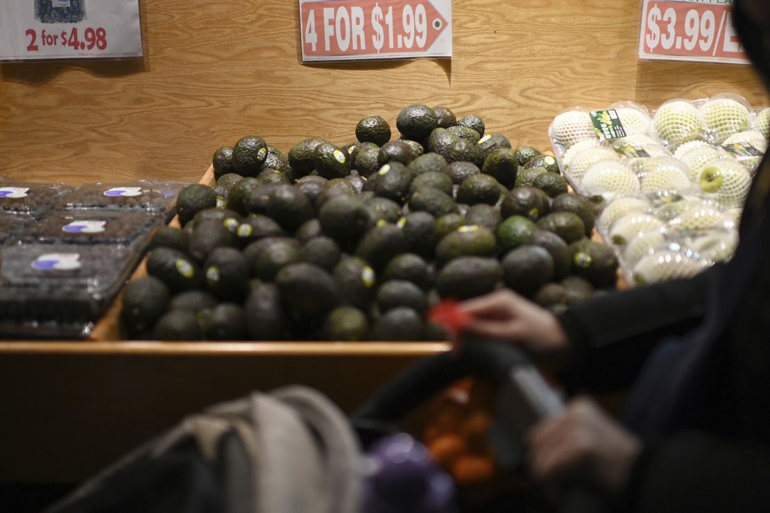 Avocados imported from Mexico on display for sale at a supermarket in New York on December 31, 2024.