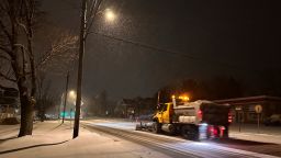 A snowplow passes through Lowville, New York, on January 4, 2025.