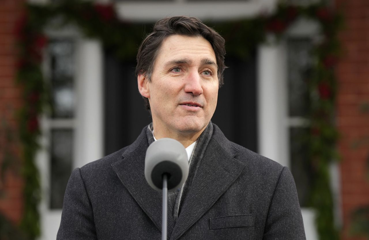 Canadian Prime Minister Justin Trudeau speaks to the press outside Rideau Cottage in Ottawa, Canada, on January 6.