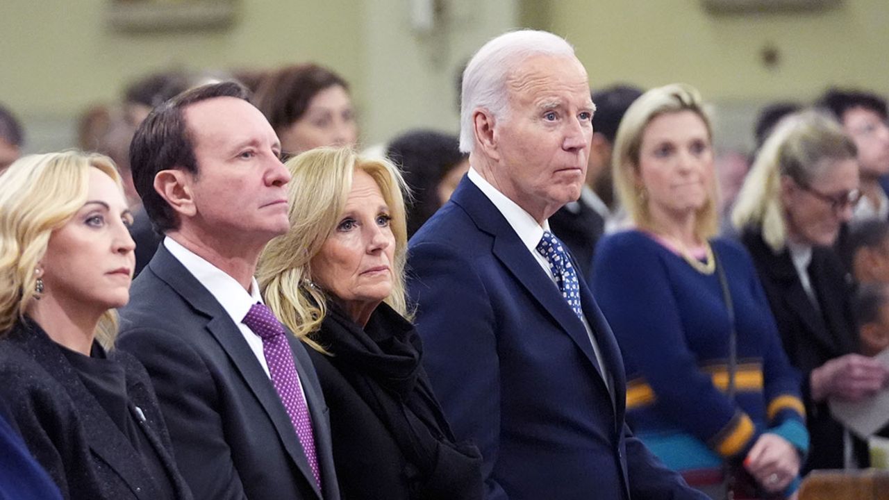 President Joe Biden and first lady Jill Biden participate in an interfaith prayer service for the victims of the deadly New Years truck attack, at St. Louis Cathedral in New Orleans, January 6, 2025.