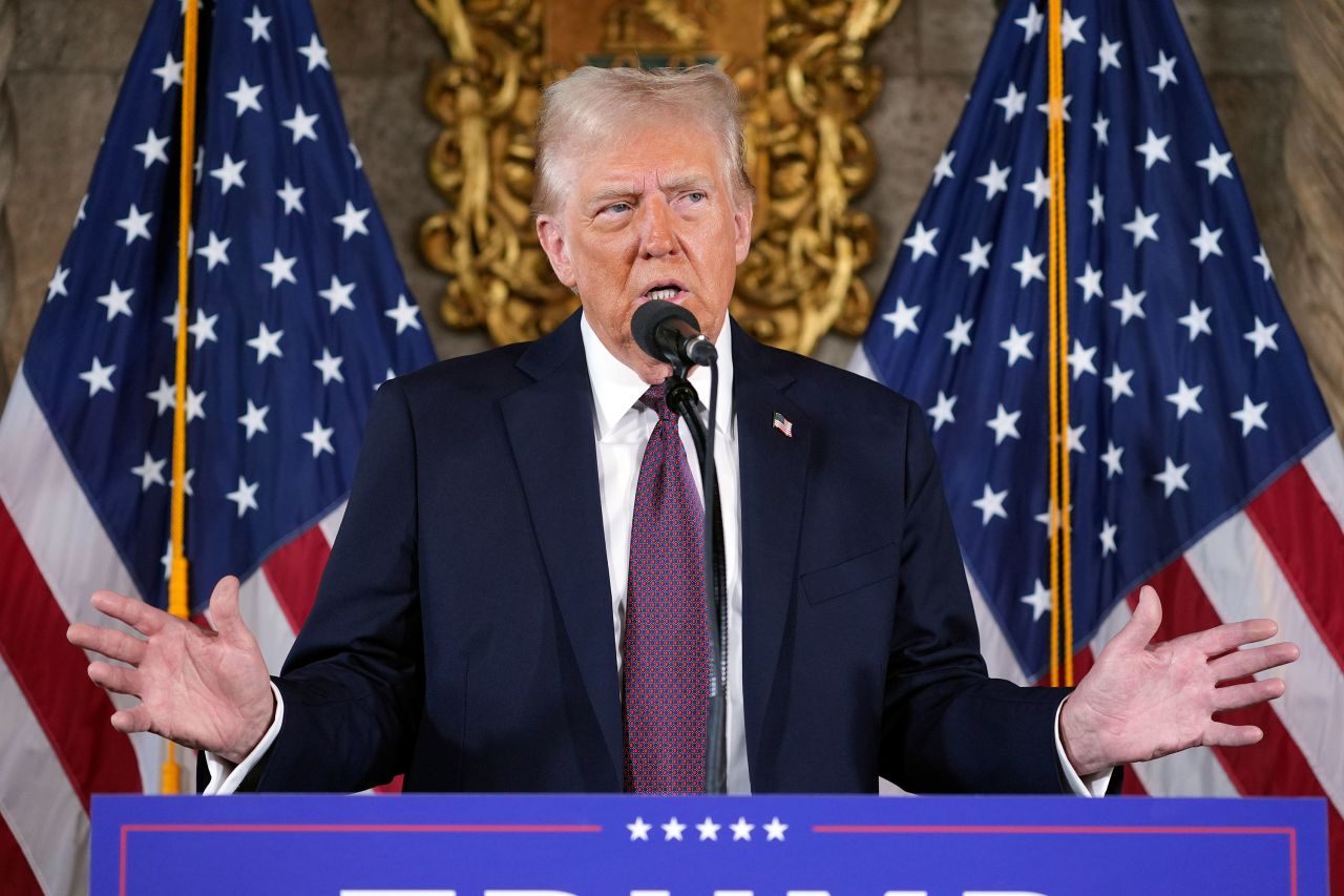 President-elect Donald Trump speaks during a news conference at Mar-a-Lago on Tuesday.