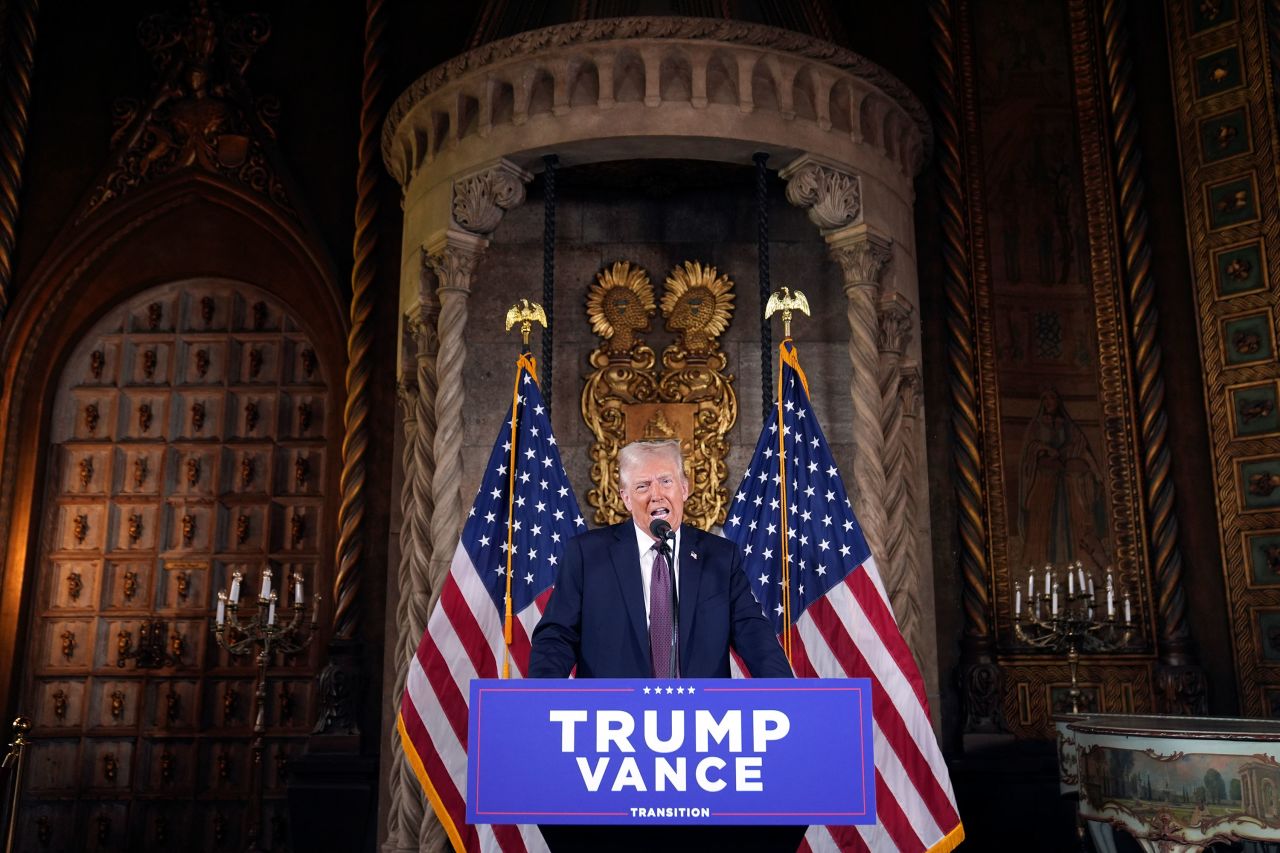 President-elect Donald Trump speaks during a news conference at Mar-a-Lago on Tuesday.