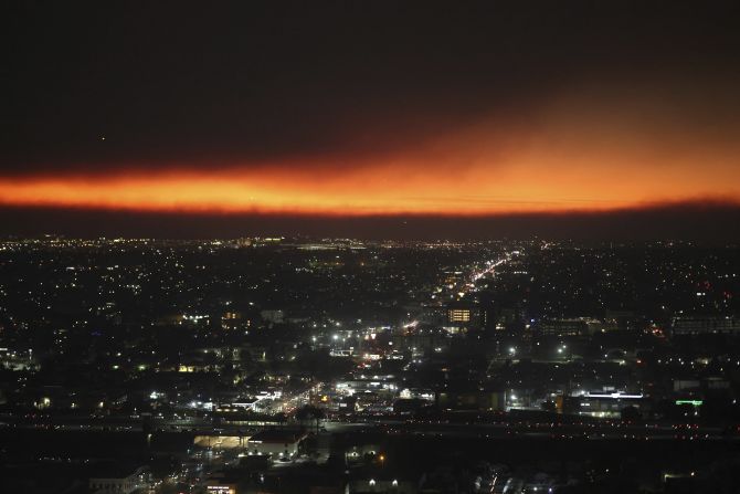 Wildfire smoke covers areas of Los Angeles on January 8.