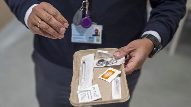 An injection kit that will be provided to users at The Thistle drugs consumption room at the NHS Enhanced Drug Treatment Facility at Hunter Street Health Centre in Glasgow. Picture date: Thursday January 9, 2025. 78652668 (Press Association via AP Images)
