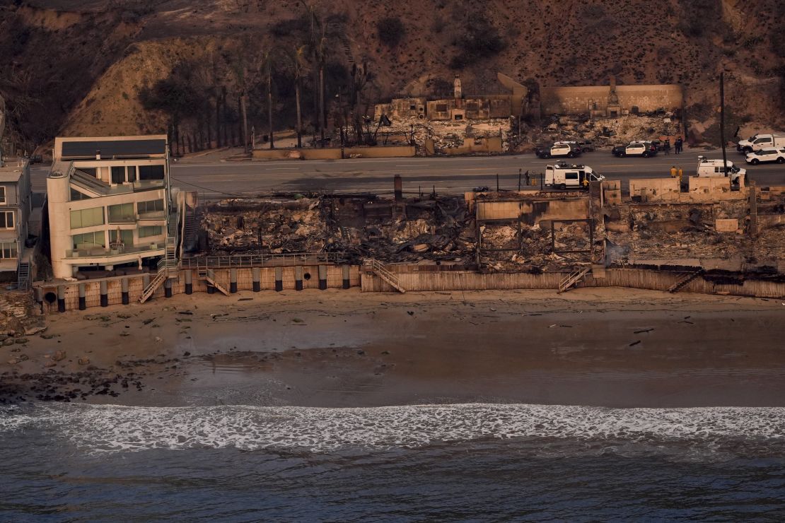 Some beachfront properties have been destroyed Thursday by the Palisades Fire in Malibu, California.