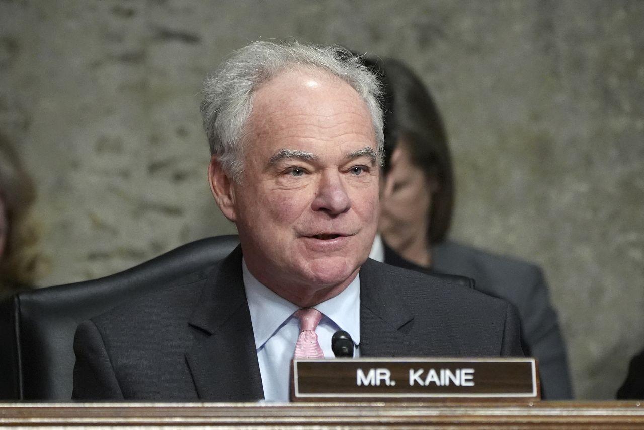 Sen. Tim Kaine speaks at the confirmation hearing for Pete Hegseth, President-elect Donald Trump's nominee for secretary of defense, in Washington, DC, on Tuesday.