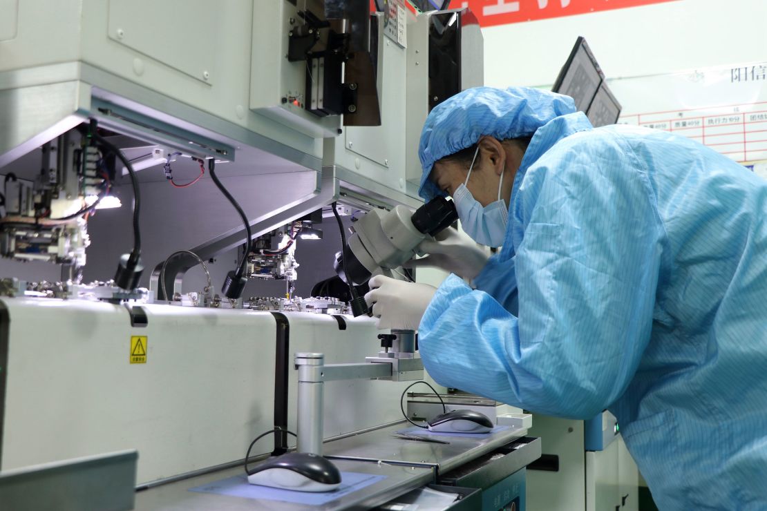 A man works at a chip maker in Binzhou city, in east China's Shandong province on January 15, 2025.