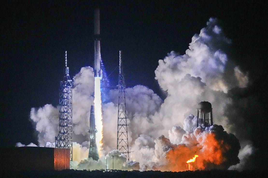 The Blue Origin New Glenn rocket lifts off from Launch Complex 36 at Cape Canaveral Space Force Station in Florida on Thursday during its inaugural launch.