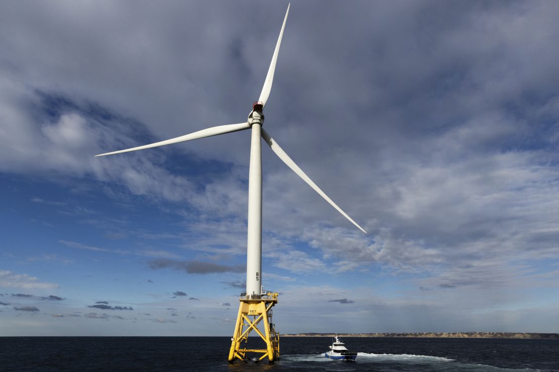 A Block Island Wind Farm turbine in December 2023, off the coast of Rhode Island.