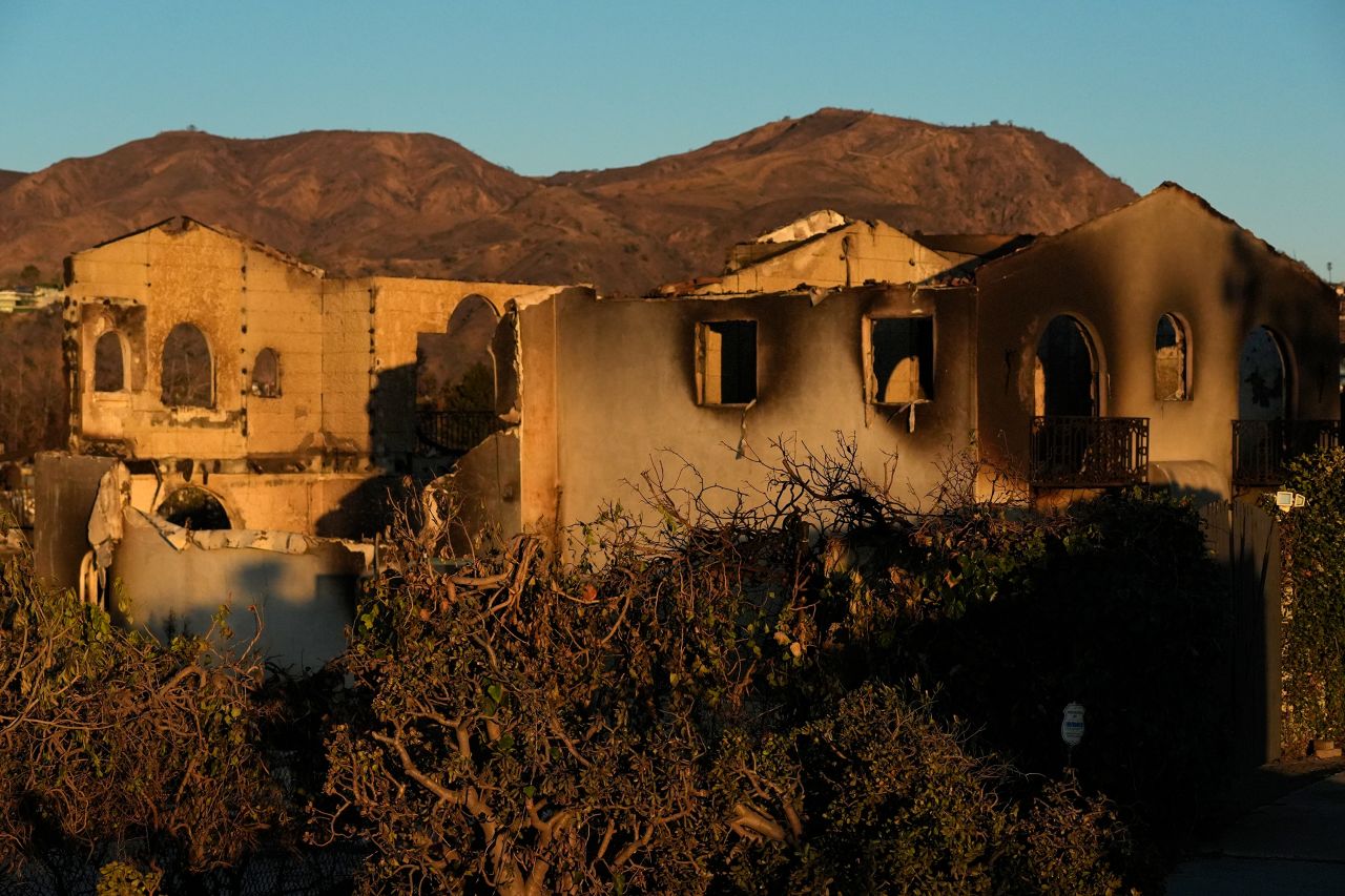 A home destroyed by the Palisades Fire is seen in the Pacific Palisades neighborhood of Los Angeles on Thursday.