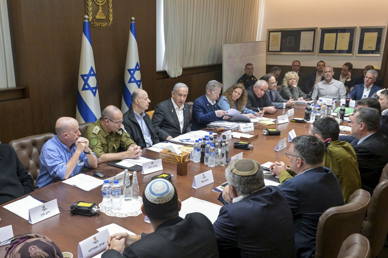 Israeli Prime Minister Benjamin Netanyahu, center, convened his security Cabinet to vote on a ceasefire deal after confirming an agreement had been reached that would pause the 15-month war with Hamas in Gaza, in Jerusalem, on Friday.