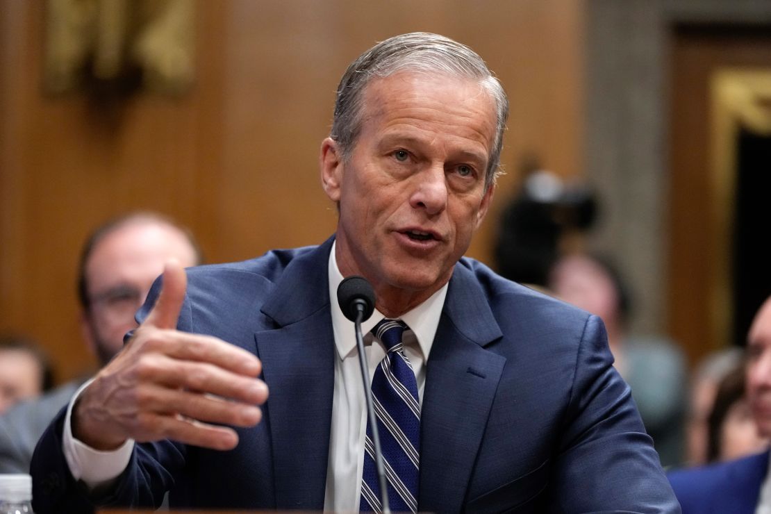 Sen. John Thune, R-S.D., introduces South Dakota Gov. Kristi Noem, President-elect Donald Trump's nominee to be Secretary of Homeland Security, before the Senate Homeland Security and Governmental Affairs Committee for her confirmation hearing, at the Capitol in Washington, Friday, Jan. 17, 2025.