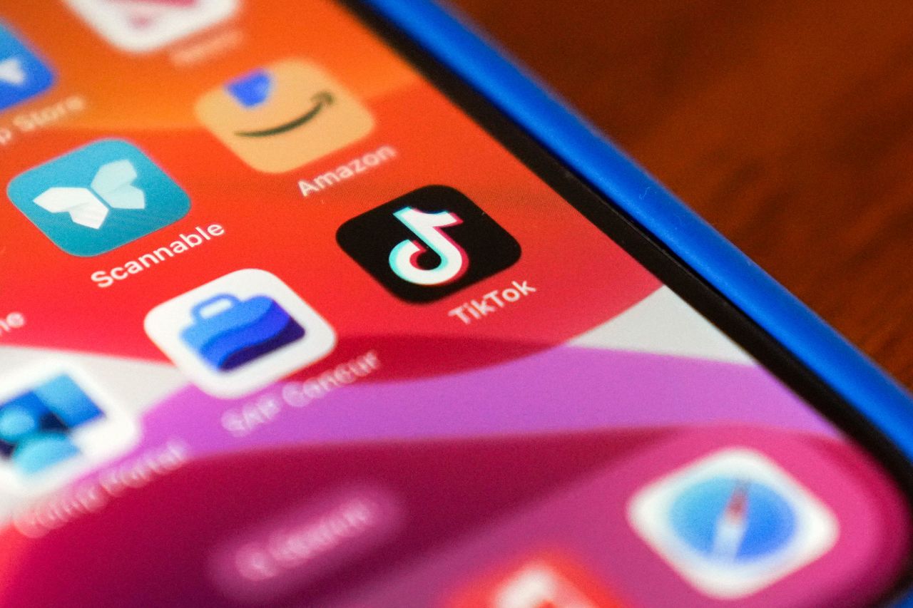 The TikTok app logo is shown on an iPhone in Houston on Friday.