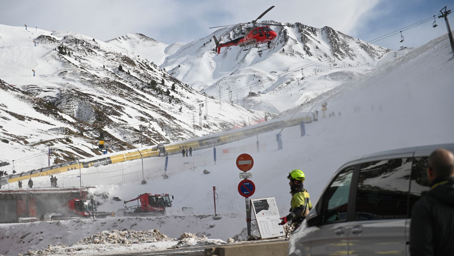 A helicopter at the Astun ski resort in Aragon, Spain on January 18, 2025.