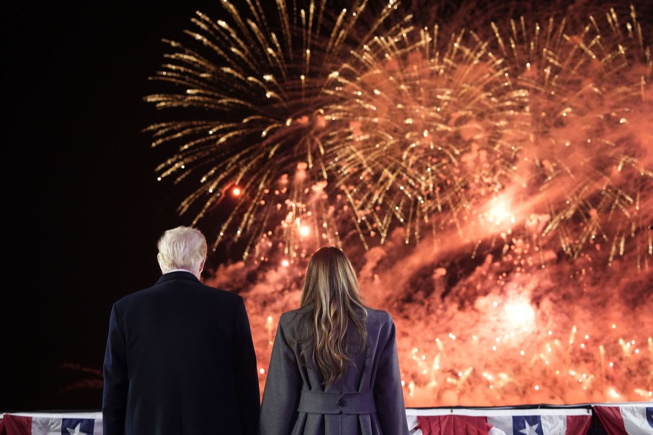 President-elect Donald Trump, Melania Trump and family watch fireworks at Trump National Golf Club in Sterling, Virginia, on Saturday.