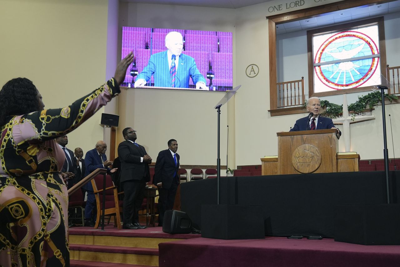 President Joe Biden speaks during a service at Royal Missionary Baptist Church in North Charleston, South Carolina, on Sunday.