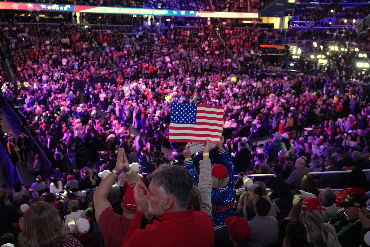 People cheer at a rally for President-elect Donald Trump in Washington, DC, on Sunday.