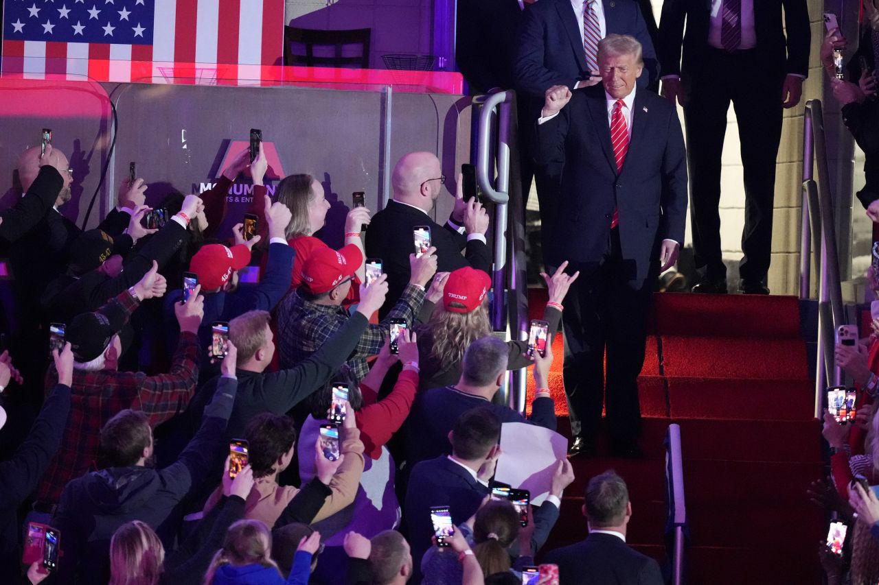 President-elect Donald Trump arrives at a rally in Washington, DC, on Sunday.