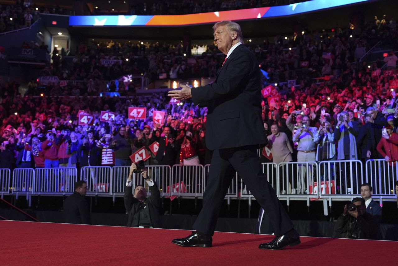 President-elect Donald Trump arrives at a rally in Washington, DC, on Sunday.