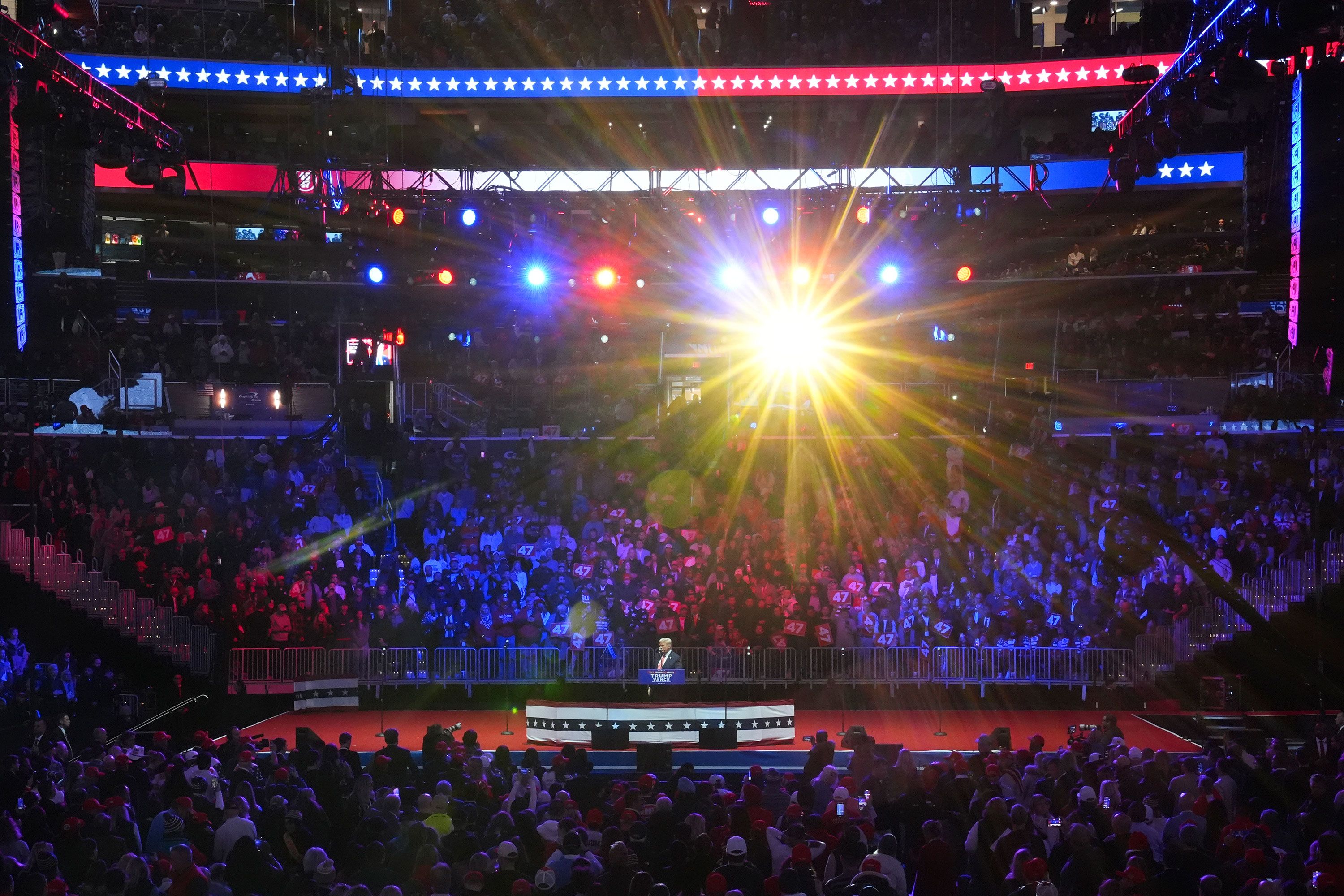 Trump speaks at the rally on Sunday.