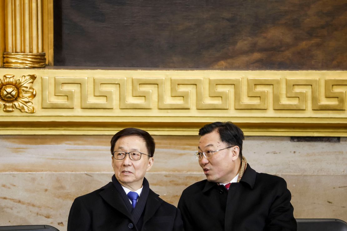 Chinese Vice President Han Zheng, left, attends the inauguration of President Donald Trump in Washington on January 20.