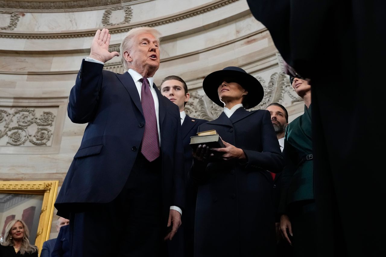 Donald Trump is sworn in as the 47th president of the United States at the Capitol in Washington, DC on Monday.