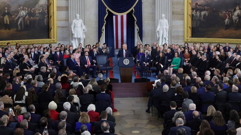 President Donald Trump speaks after being sworn in during his inauguration at the Capitol on January 20, 2025.