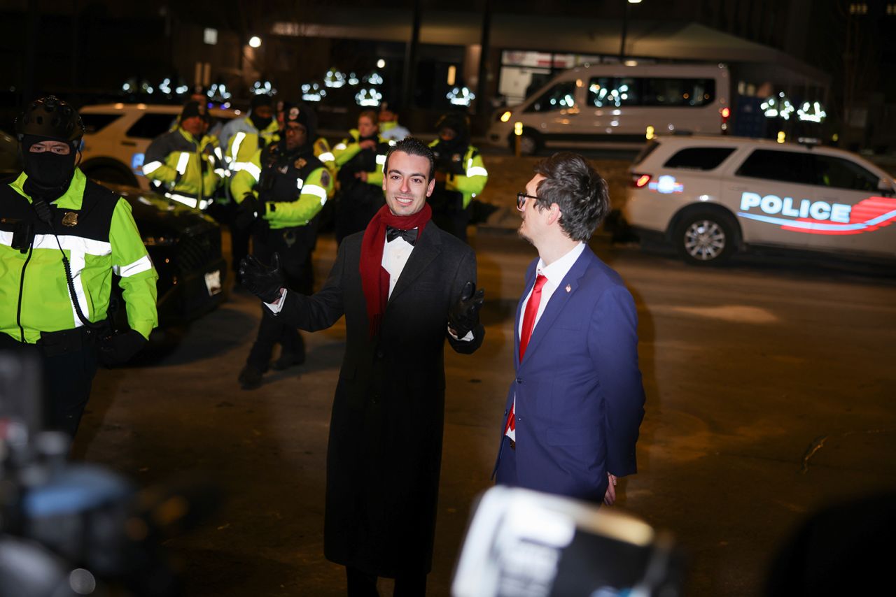 Paul Ingrassia, White House liaison to the Justice Department speaks to members of the press at the D.C. Central Detention Facility in Washington, D.C. on January 20, 2025 following President Donald Trump's pardons and commutations for defendants in the January 6, 2021 U.S. Capitol riots.