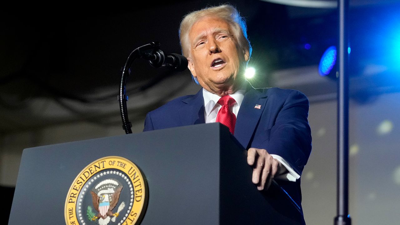 President Donald Trump speaks about the economy during an event at the Circa Resort and Casino in Las Vegas, Saturday, January 25, 2025.