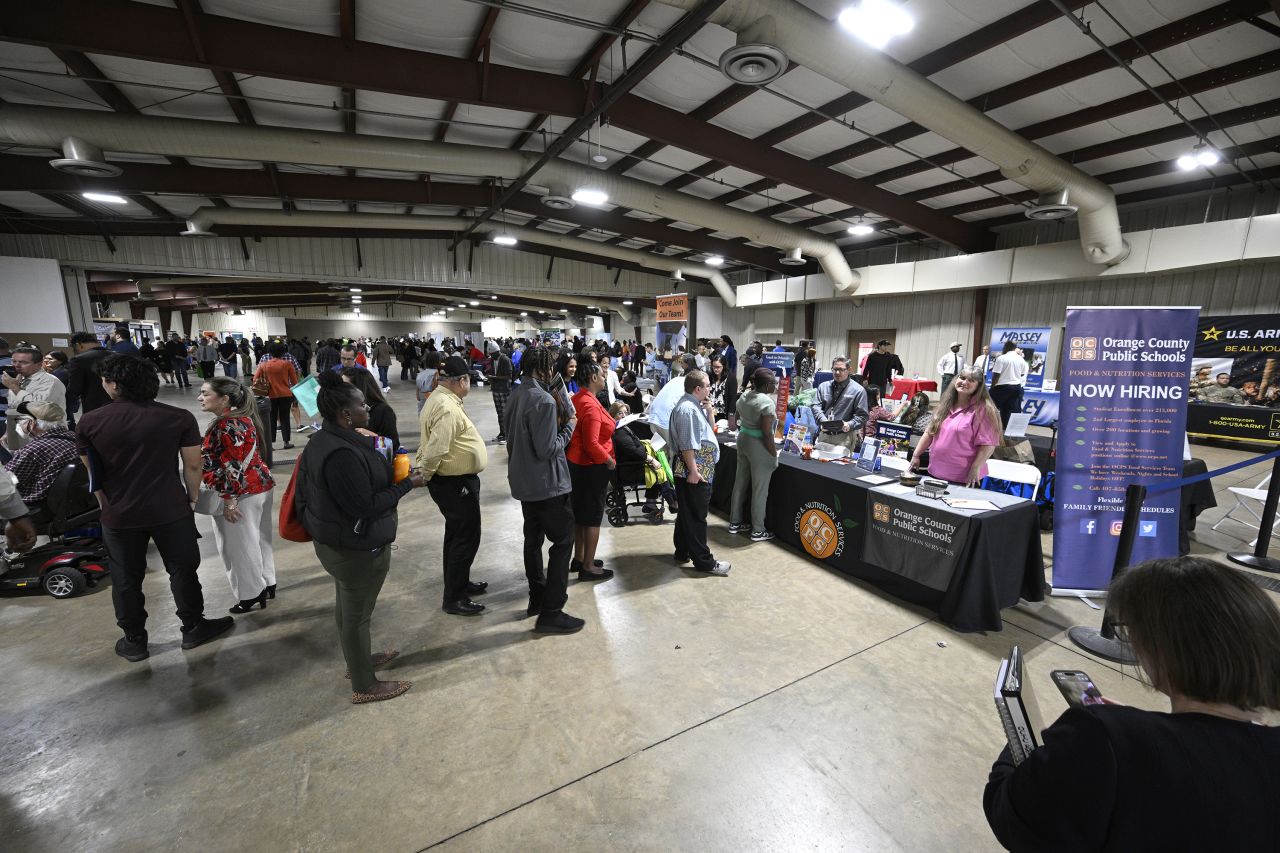 People attend a job fair in Orlando, Florida, on January 29.